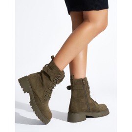 Mörkgröna mocka-arbetare med snörning 2