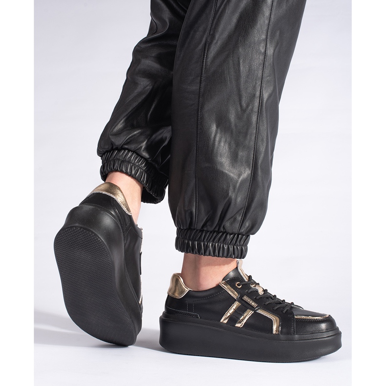 Svarta plattformssneakers i läder 2