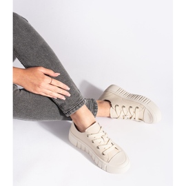 Sneakers i beige läder för kvinnor 1