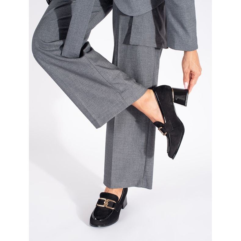 Damskor i mocka med tjock klack svart 2