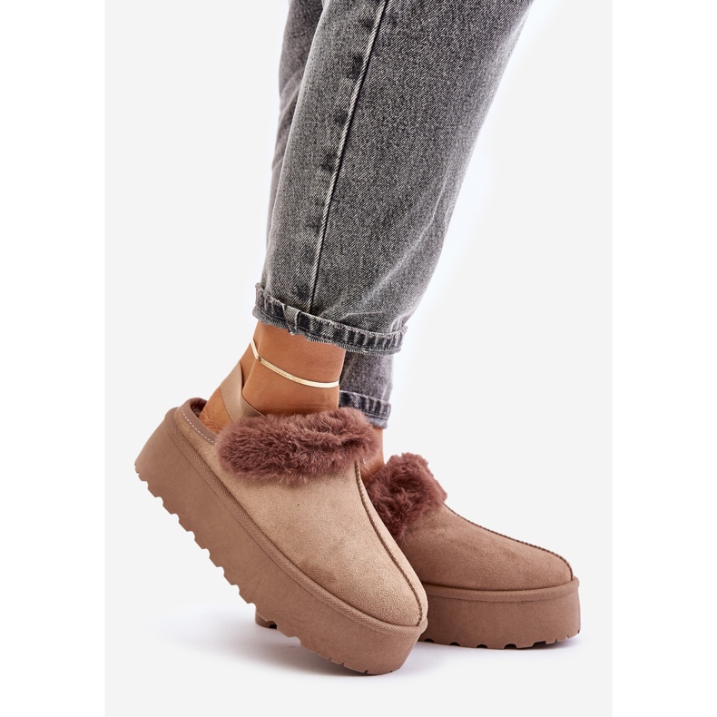 Plattformstofflor dam med päls, mörkbeige linaris 1