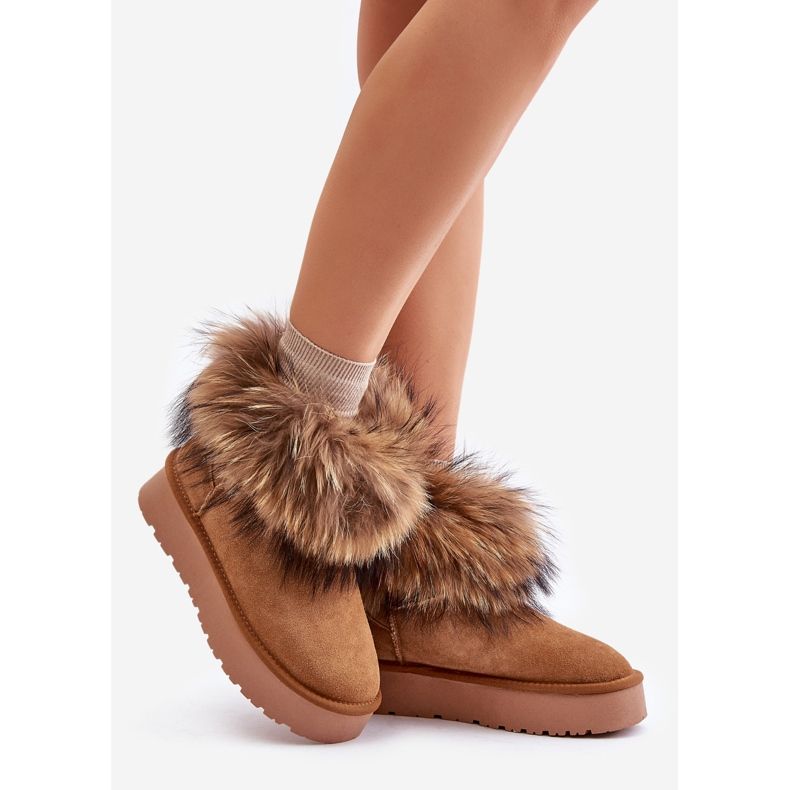 Läderplattform Snow Boots Med Camel Avirisa Fur brun 1