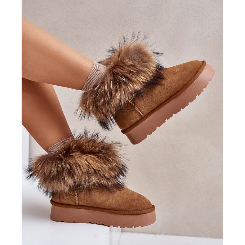 Läderplattform Snow Boots Med Camel Avirisa Fur brun 2