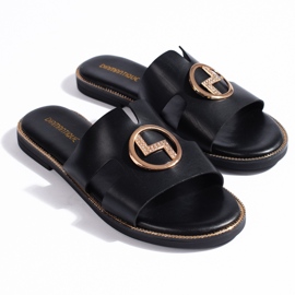 Svarta platta flip-flops med gulddekor 1