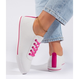 Vita damsneakers med rosa snören 1