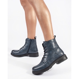 Marinblå damstövlar i läder med snörning från Sergio Leone 1