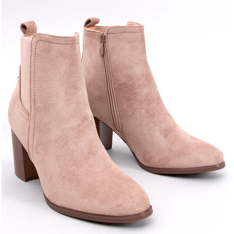 Rosey Khaki klassiska högklackade ankelboots beige 1