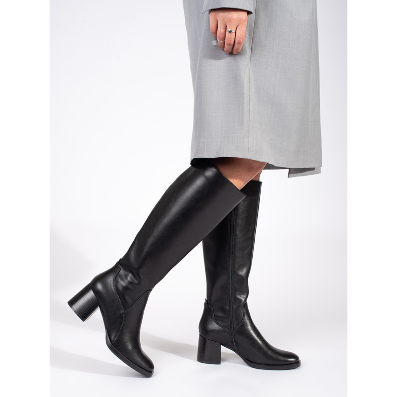 Svarta klassiska högklackade damstövlar i läder från Sergio Leone 1