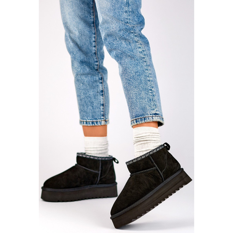 Svarta snöstövlar i läder, isolerade vinterstövlar för kvinnor 1