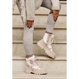 Beige Merilana fårskinnsstövlar med päls 2