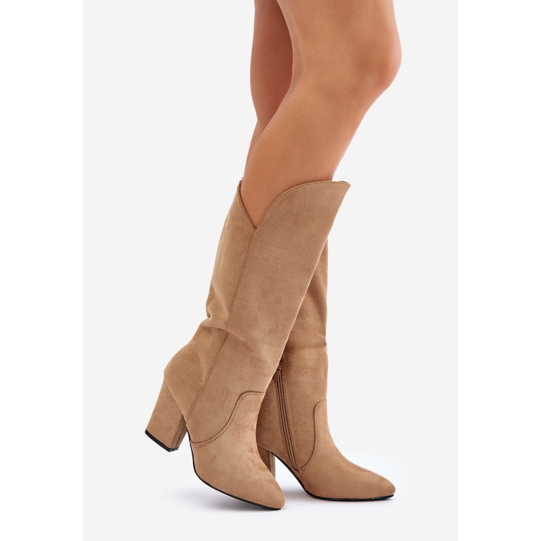 Over-the-knee boots gjorda av eko-mocka, beige Clorira 1