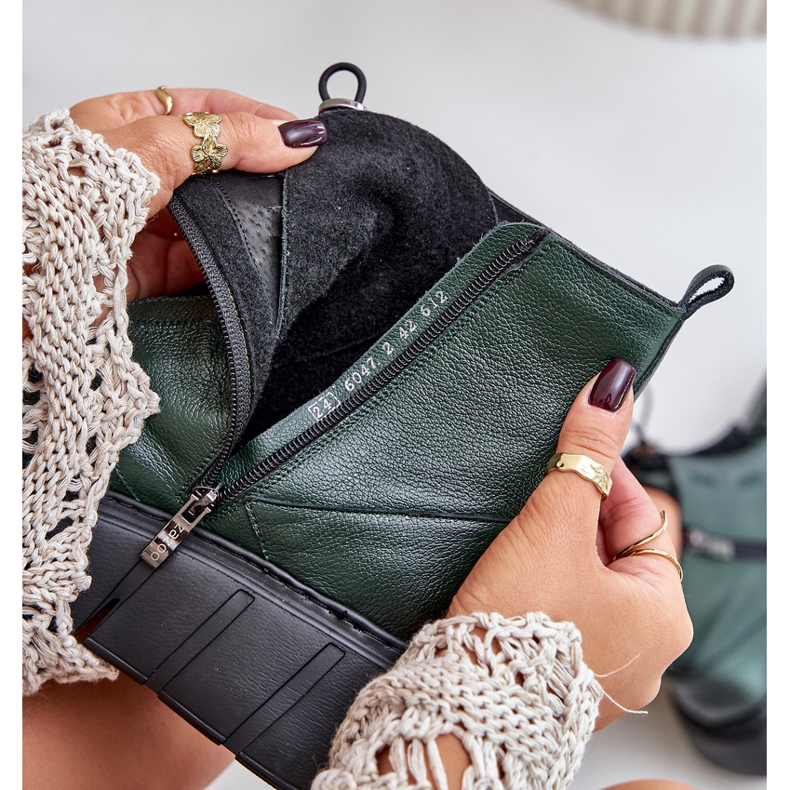 Zazoo 60472 Stövlar i läder på en plattform och kil, mörkgröna 2