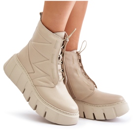 Zazoo 60472 Stövlar i läder på en plattform och kilar, beige 9