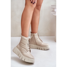 Zazoo 60472 Stövlar i läder på en plattform och kilar, beige 2