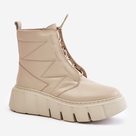 Zazoo 60472 Stövlar i läder på en plattform och kilar, beige 4