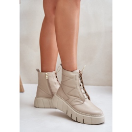 Zazoo 60472 Stövlar i läder på en plattform och kilar, beige 5