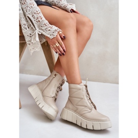 Zazoo 60472 Stövlar i läder på en plattform och kilar, beige 6