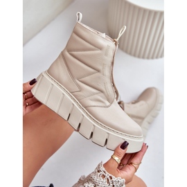 Zazoo 60472 Stövlar i läder på en plattform och kilar, beige 8