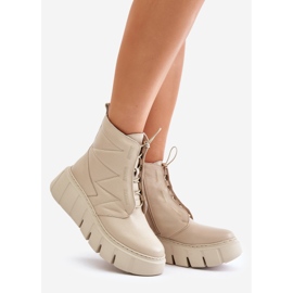 Zazoo 60472 Stövlar i läder på en plattform och kilar, beige 1