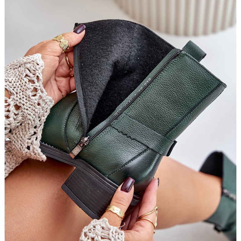 Zazoo 60480 isolerade läderstövlar med låg klack, mörkgröna 2