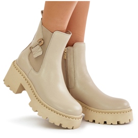 Zazoo 60490 Varma ankelstövlar i läder med dekoration ljusbeige 11