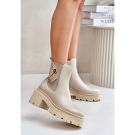Zazoo 60490 Varma ankelstövlar i läder med dekoration ljusbeige 3