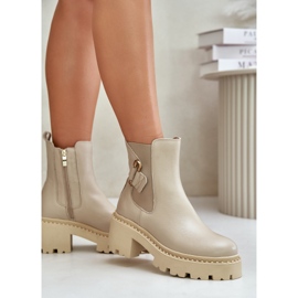 Zazoo 60490 Varma ankelstövlar i läder med dekoration ljusbeige 6