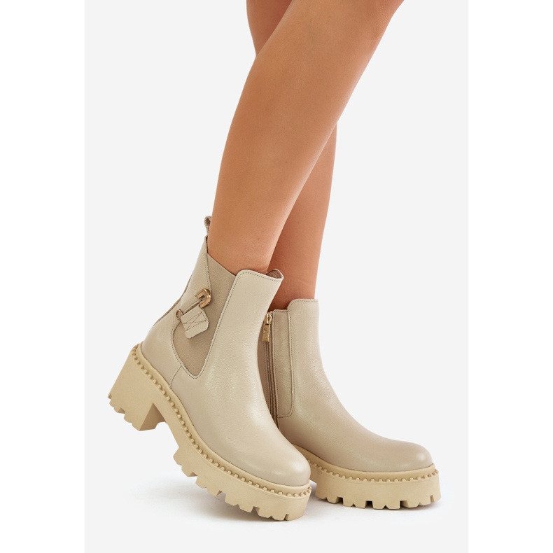 Zazoo 60490 Varma ankelstövlar i läder med dekoration ljusbeige 1
