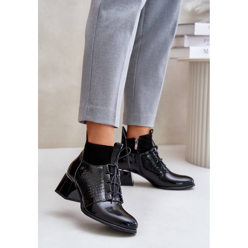 Zazoo 60503 Högklackade läderstövlar, varma, svarta 1