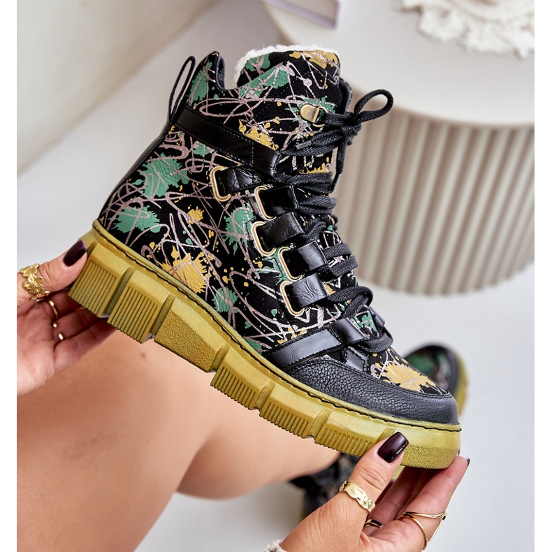 Plattsnörade ankelstövlar i läder Maciejka 06158-07 Gul och svart gyllene 2