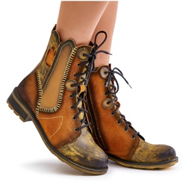 Läder Flat Boots för kvinnor Maciejka 06719-07 Gul 8
