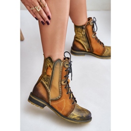 Läder Flat Boots för kvinnor Maciejka 06719-07 Gul 7