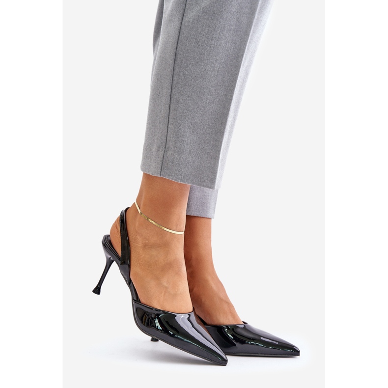 Lackade höga klackar med öppen klack, Black Emmizola svart 1