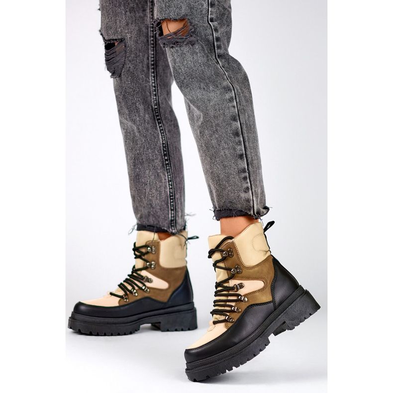 Snörstövlar för kvinnor, stövlar över ankeln, vinterskor beige 1