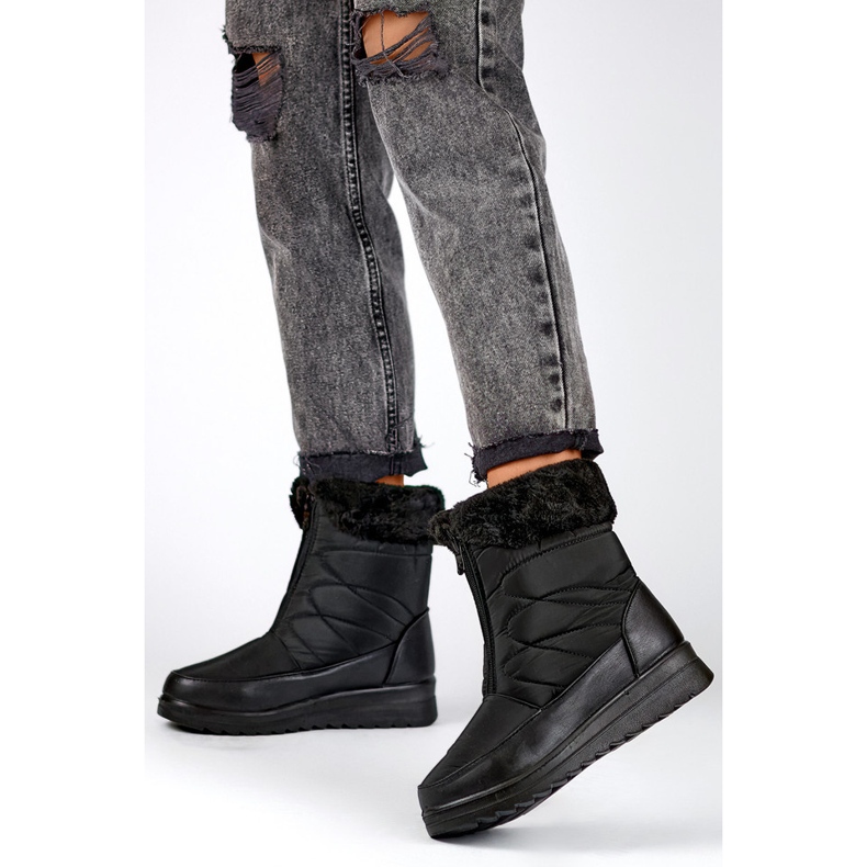 Isolerade höga vinterstövlar för dam, snökängor med dragkedja, vinterstövlar med platt sula svart 1