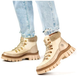 Beige isolerade dam vinterkängor med päls, snörstövlar 2