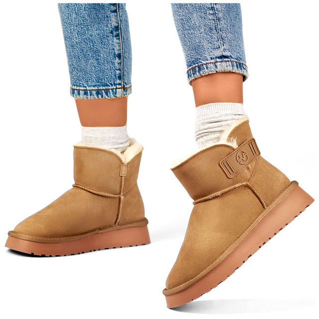 Snöskor för kvinnor av naturligt läder, isolerade stövlar för kvinnor, beige vinterskor 2