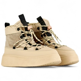 Beige snöstövlar med manschett, isolerade dam vinterkängor med tjock sula 1