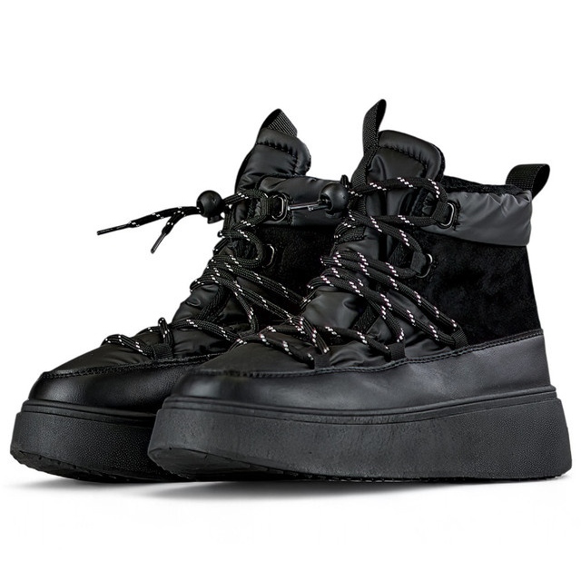 Svarta snöstövlar med manschett, isolerade dam vinterkängor med tjock sula 1