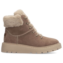 Kvinnors läderstövlar med päls på den bruna plattformen Rieker 70402-24 beige 13
