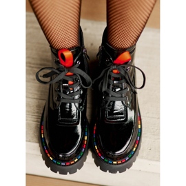 Svart Anafra Läder Patent Worker Stövlar med dragkedja 2