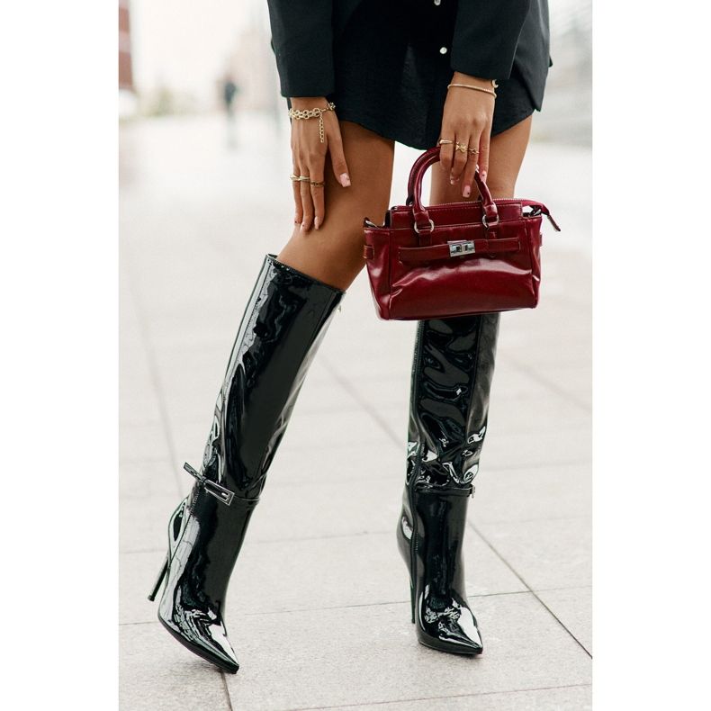 Patentisolerade stövlar på hög klack med spänne, svart tameliae 2