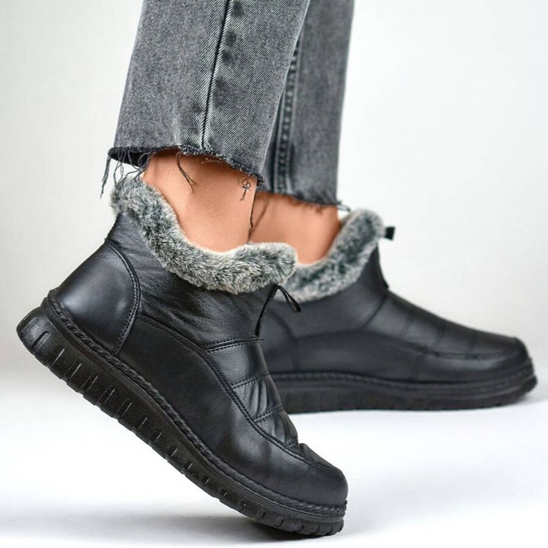 Korta snökängor för kvinnor med päls, svart CH-06B 1