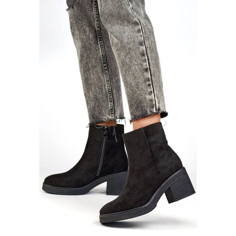 Klassiska högklackade stövlar i mocka för kvinnor, svarta MS1508B 2