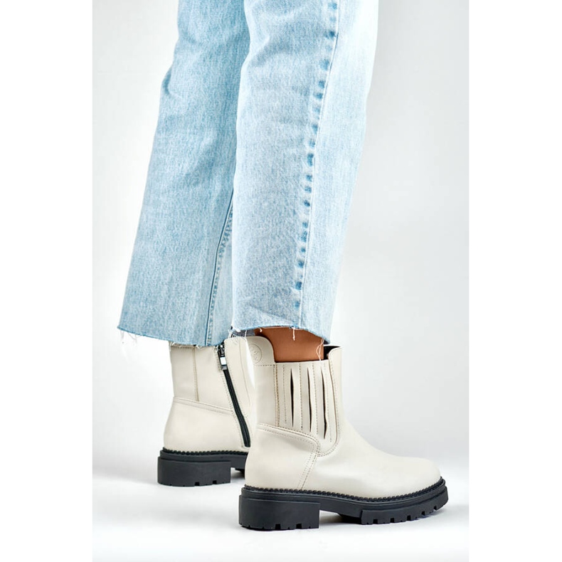 Isolerade Chelsea-stövlar för kvinnor, beige 250041BE-PU 2