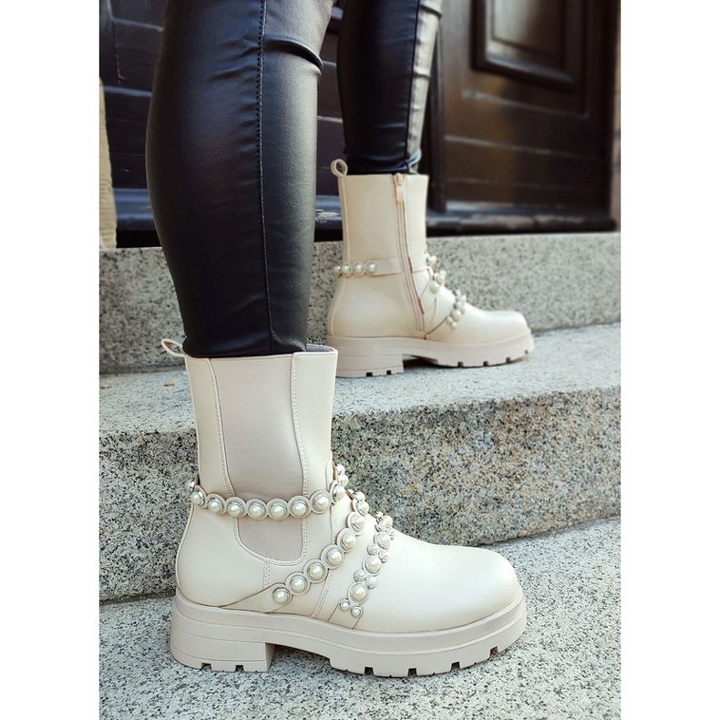 Chelsea-stövlar för damer med pärlor, beige 58090-1BE 1