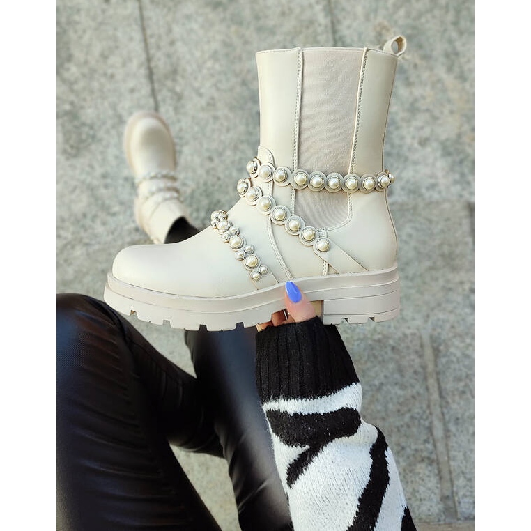 Chelsea-stövlar för damer med pärlor, beige 58090-1BE 2