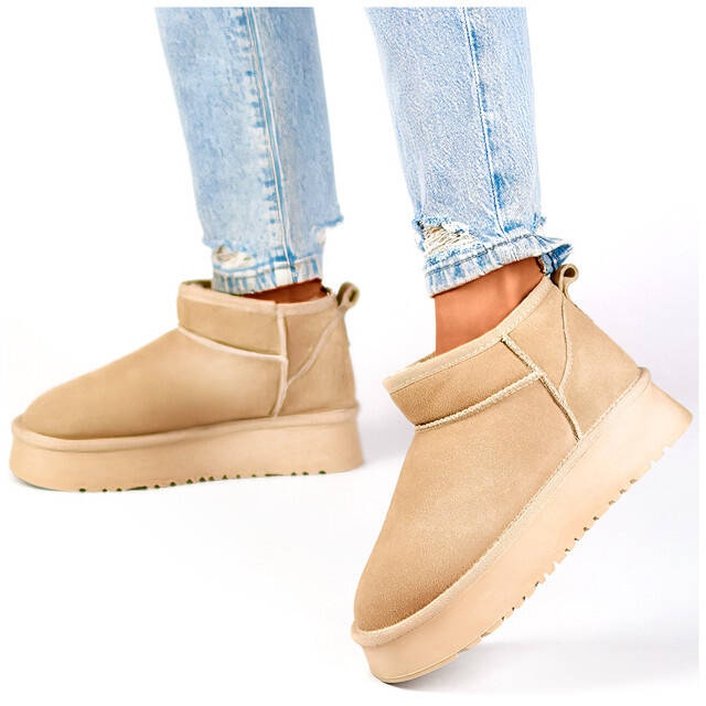 Ankelstövlar i läder för kvinnor, snökängor i mocka, beige XF-159L.BE 2