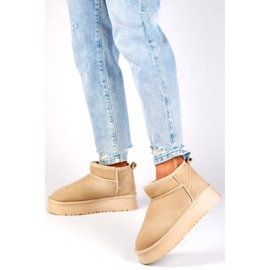 Ankelstövlar i läder för kvinnor, snökängor i mocka, beige XF-159L.BE 1
