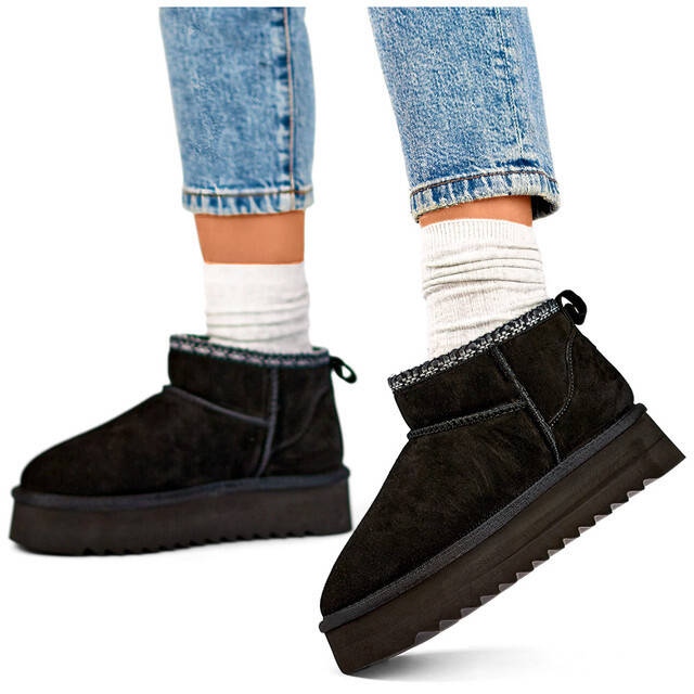 Snöskor i mocka för kvinnor, svarta YU9001B 1